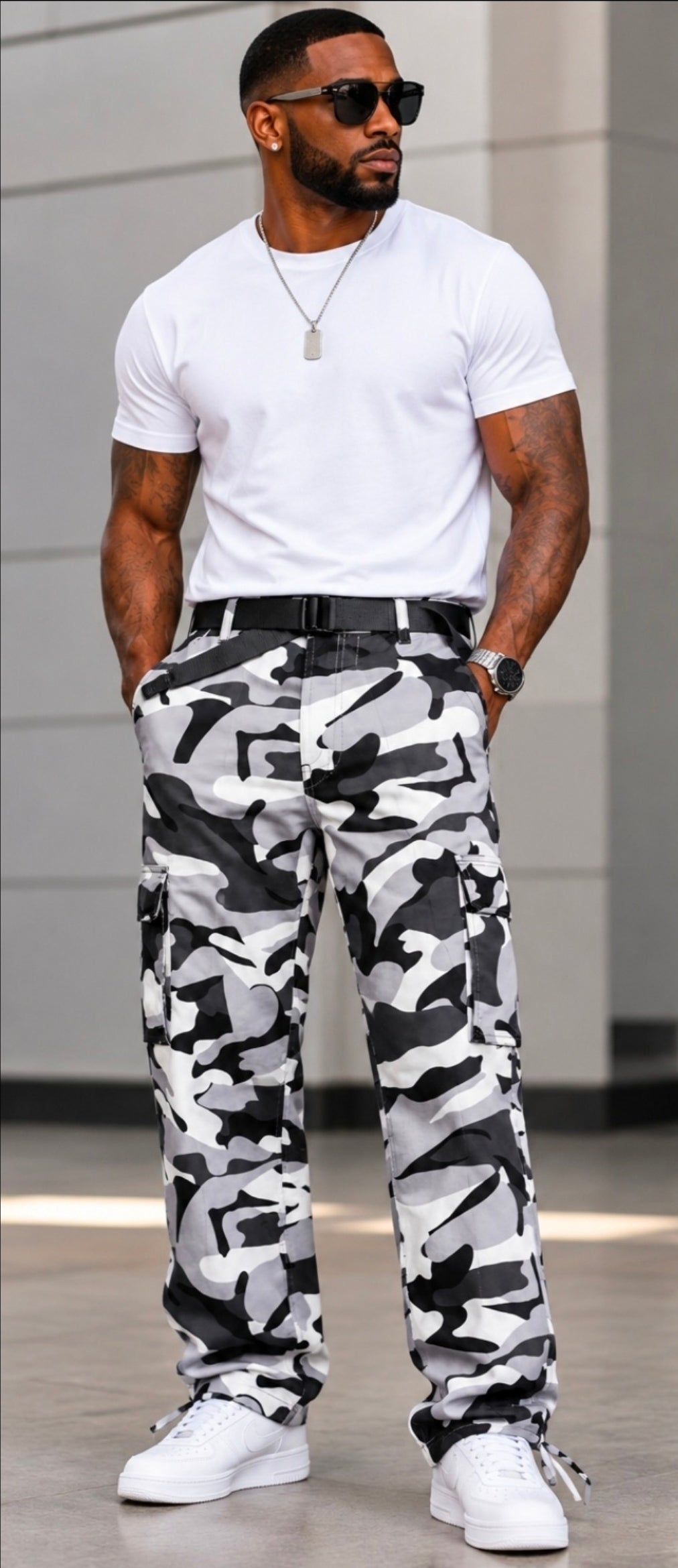 Urban Edge Camo Cargo Pants – Belt Included